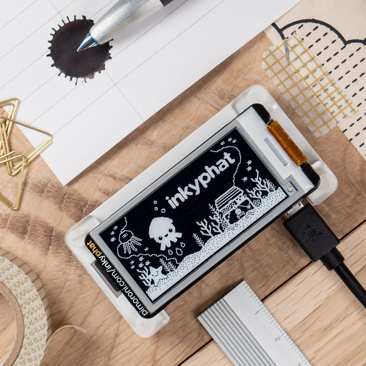 Pimoroni Inky pHAT (ePaper/eInk/EPD) A low-energy, high-falutin, electronic paper display for Pi?Ç?fô Black/White PIM368