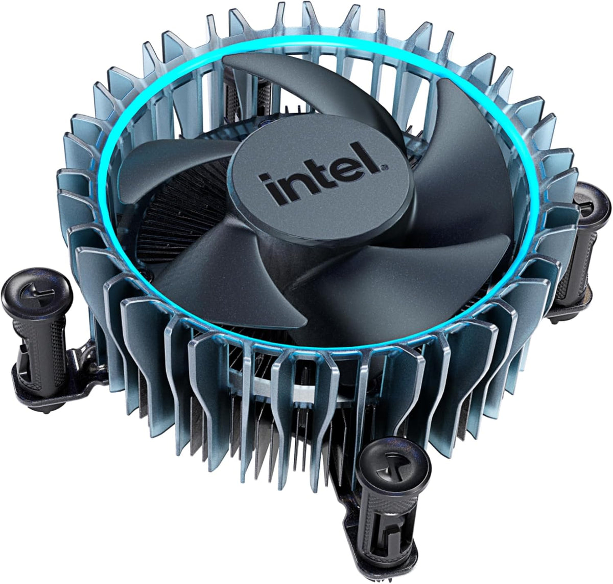 Intel computer cooler with fan on a white background