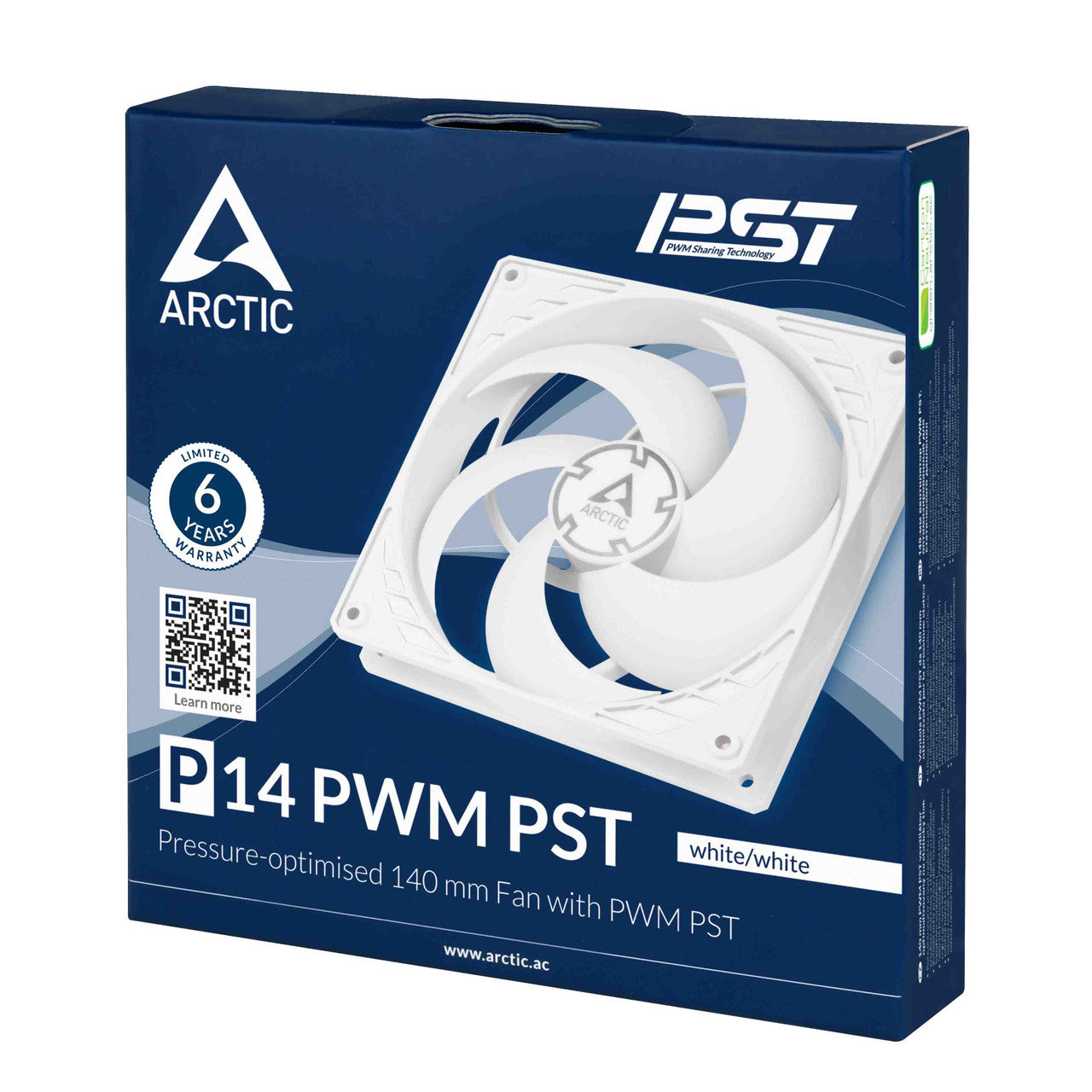 Arctic P14 PWM PST 140 mm | 1700 rpm | 4-Pin Case Fan with Cable Splitter (White) - ACFAN00197A