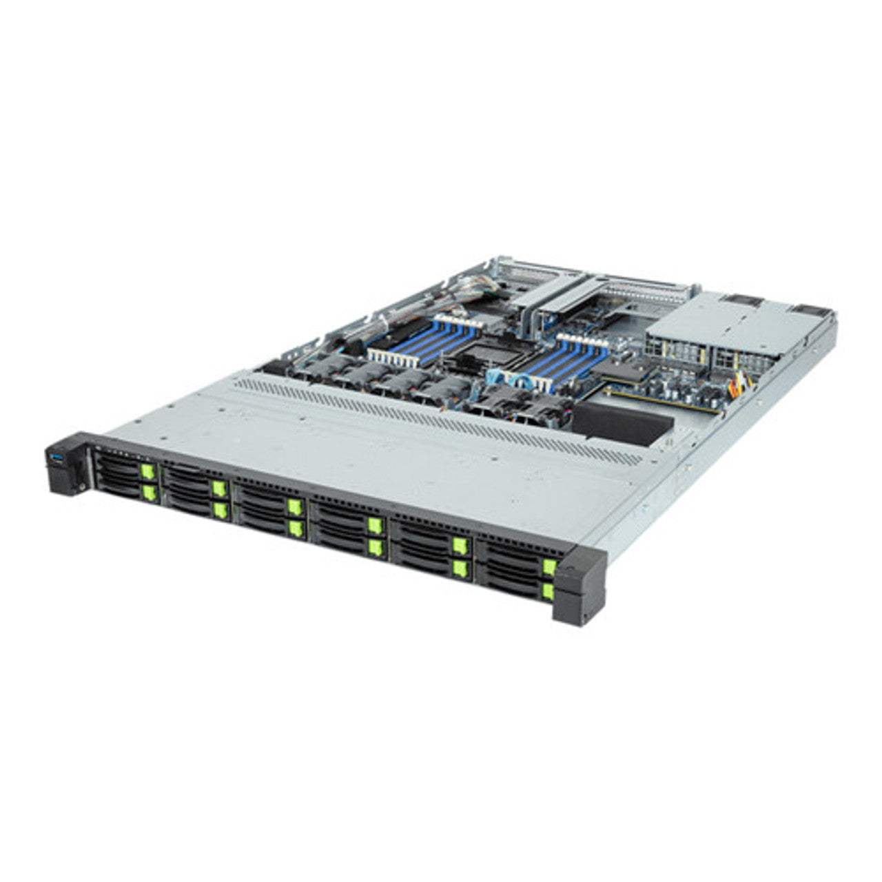 Gigabyte 1U Rack Server Barebone - 4th/5th Gen Intel Xeon Scalable, 16x DIMMs, 1x Gen3 M.2, 12x Gen4 NVMe/SATA/SAS Bays R163-S32-AAC1