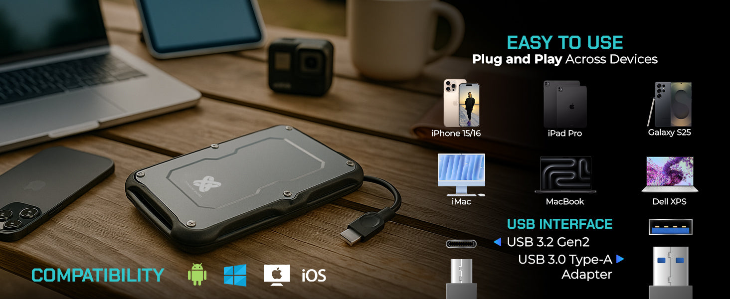 Titanium One Portable External SSD 500GB USB 3.2 Gen 2 IP66 Water/Dust/Shock Proof for PC Laptop Mac Android Game Console